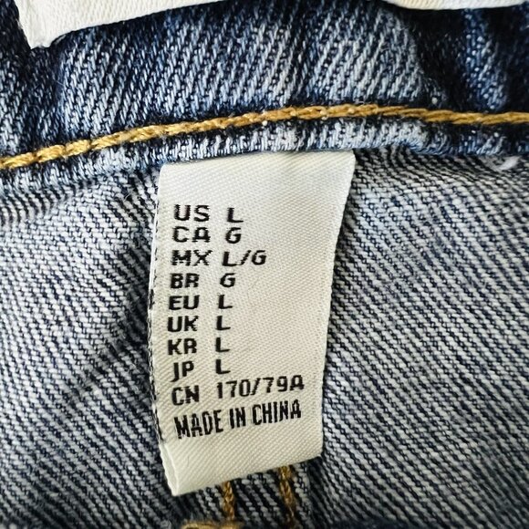 Forever 21 Women's Denim Mini Skirt Size Large  Distressed Raw Hem Cotton Blue - Picture 7 of 10